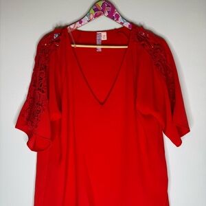 Elegant V-Neck Red Blouse | Size Medium